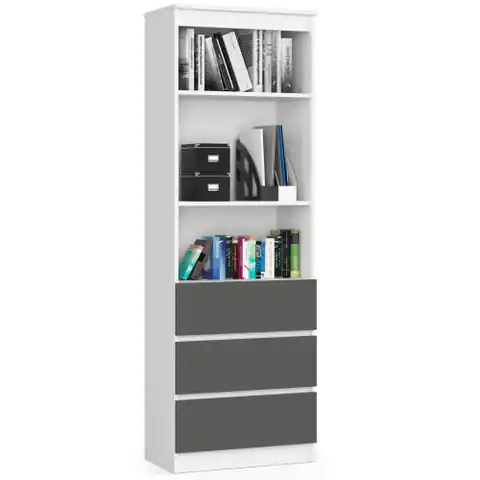 ⁨Office bookcase R 60 cm 3 drawers 2 shelves - white-graphite gray⁩ at Wasserman.eu