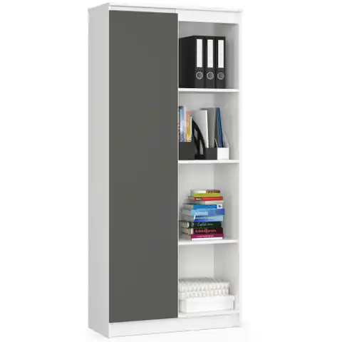 ⁨Office bookcase R 80 cm CLP 1 door 8 shelves - white-graphite gray⁩ at Wasserman.eu