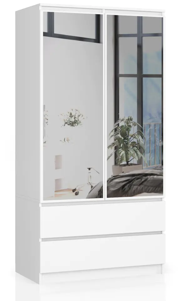 ⁨WARDROBE S 90 cm 2 DOORS 2 DRAWERS 2 MIRRORS WHITE⁩ at Wasserman.eu