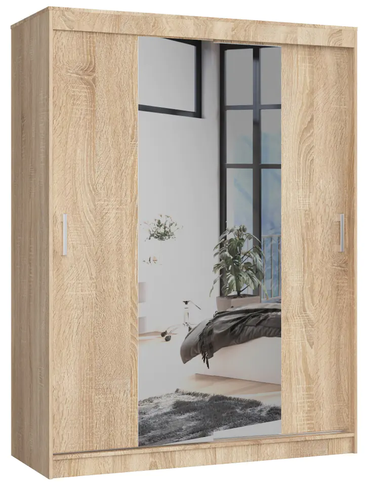 ⁨SLIDING WARDROBE 150 cm CLP WITH MIRROR SONOMA OAK⁩ at Wasserman.eu