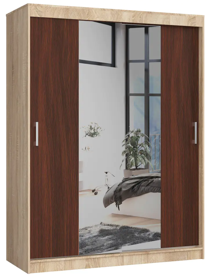 ⁨SLIDING WARDROBE 150 cm CLP WITH SONOMA / WENGE MIRROR⁩ at Wasserman.eu