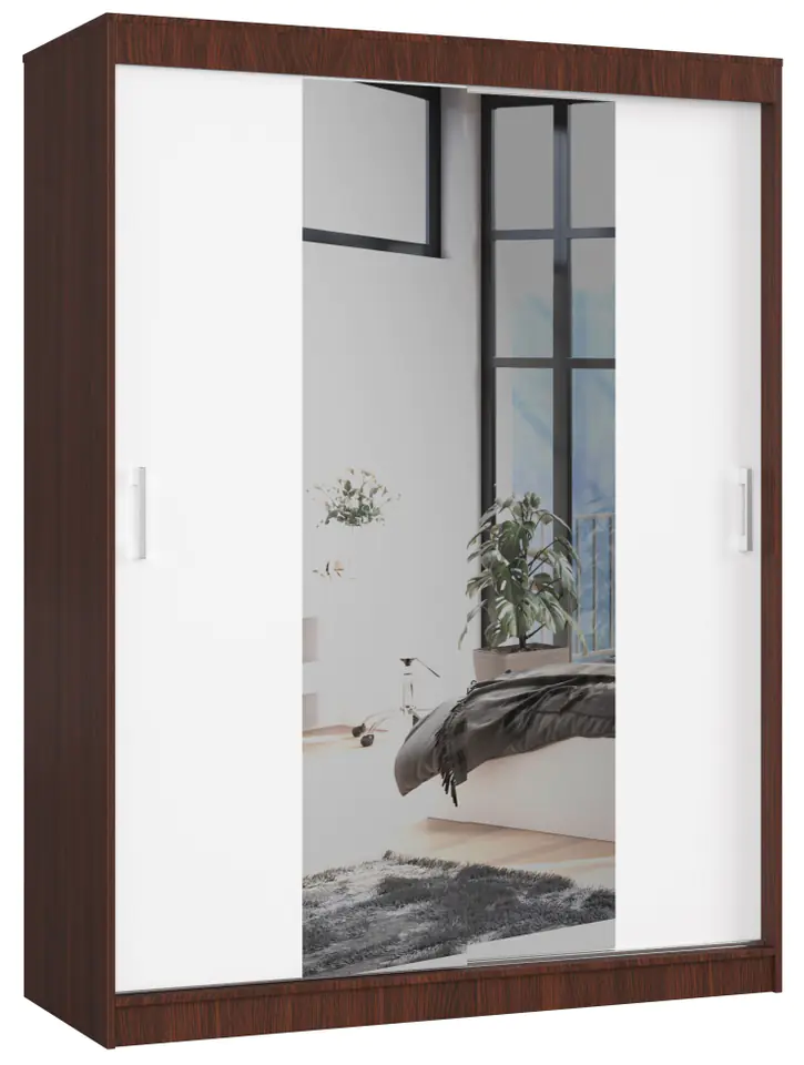 ⁨SLIDING WARDROBE 150 cm CLP WITH WENGE MIRROR / WHITE⁩ at Wasserman.eu