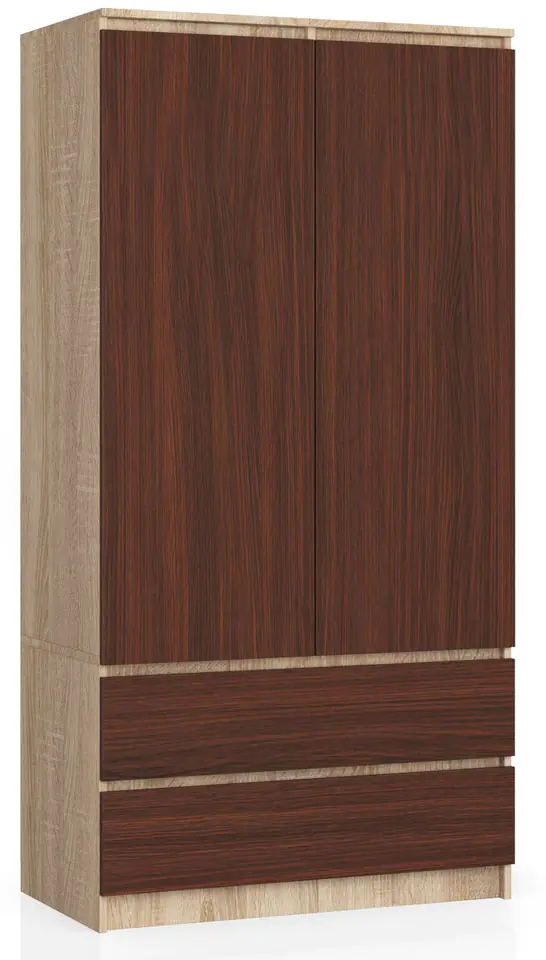 ⁨WARDROBE S 90 cm 2 DOORS 2 DRAWERS SONOMA / WENGE⁩ at Wasserman.eu