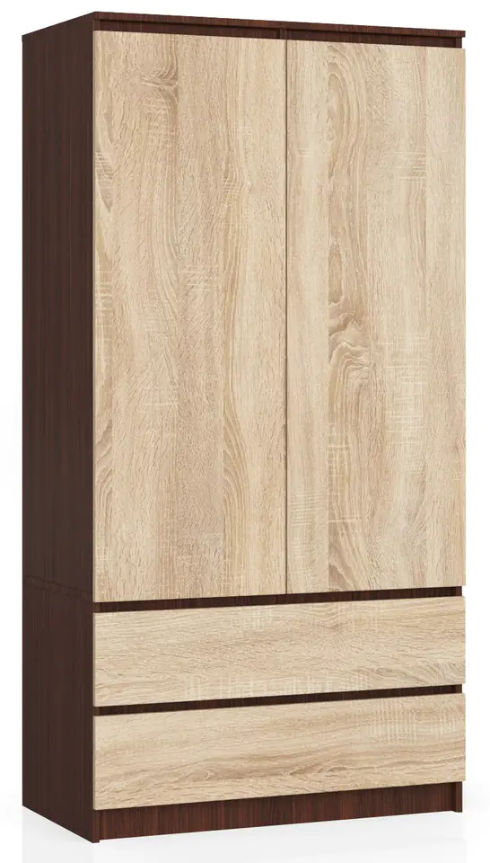 ⁨WARDROBE S 90 cm 2 DOORS 2 DRAWERS WENGE / SONOMA⁩ at Wasserman.eu