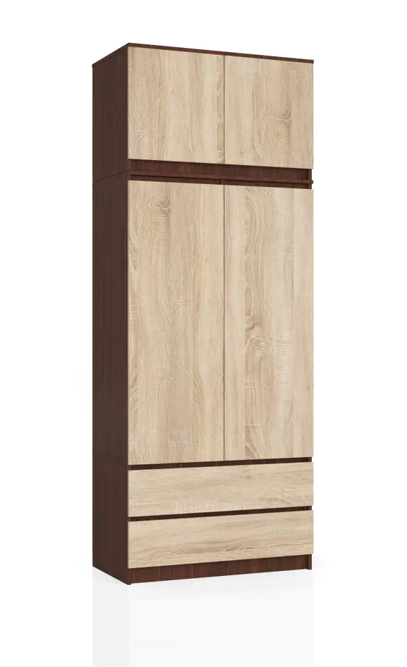 ⁨SZAFA Z NADSTAWKĄ S 90 cm 2 DRZWI 2 SZUFLADY PK WENGE / SONOMA⁩ w sklepie Wasserman.eu
