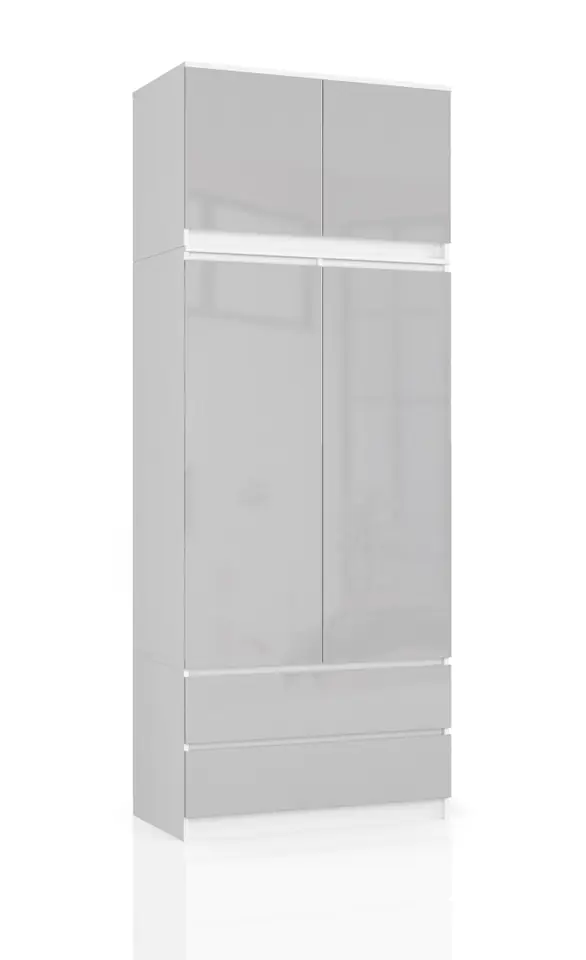 ⁨WARDROBE WITH EXTENSION S 90 cm 2 DOORS 2 DRAWERS WHITE / METALLIC GLOSS⁩ at Wasserman.eu