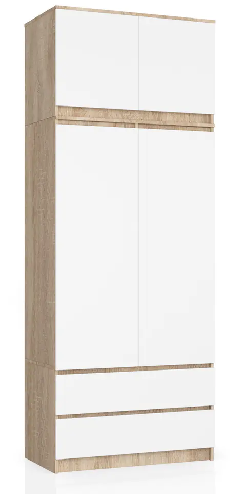 ⁨WARDROBE WITH EXTENSION S 90 cm 2 DOORS 2 DRAWERS SONOMA OAK / WHITE⁩ at Wasserman.eu