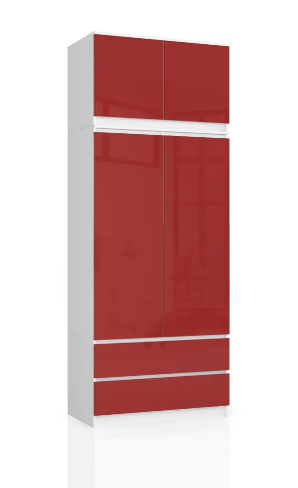 ⁨WARDROBE WITH EXTENSION S 90 cm 2 DOORS 2 DRAWERS WHITE / RED GLOSS⁩ at Wasserman.eu