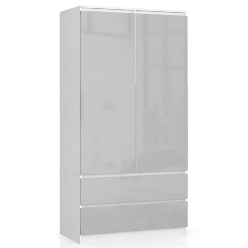 ⁨WARDROBE S 90 cm 2 DOORS 2 DRAWERS WHITE / METALLIC GLOSS⁩ at Wasserman.eu