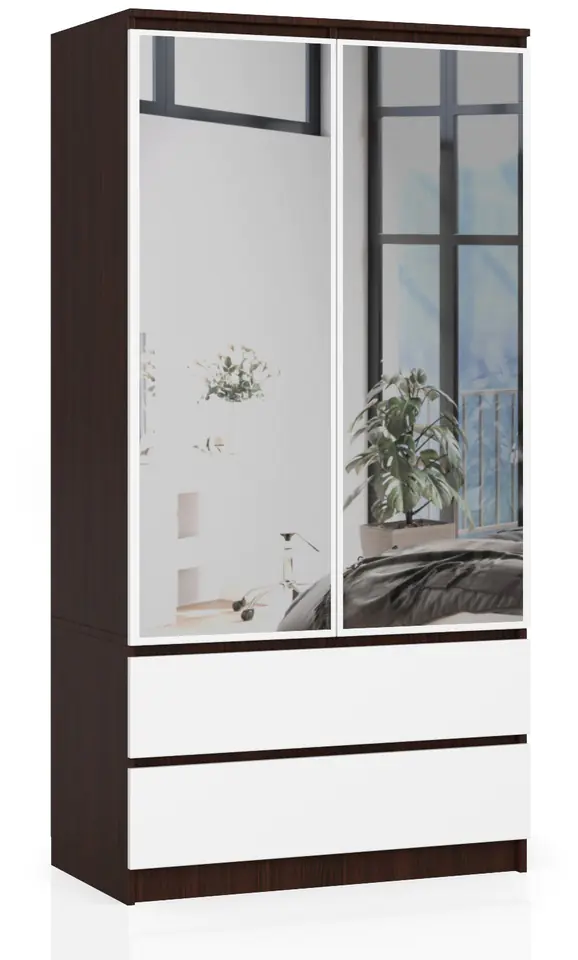 ⁨WARDROBE S 90 cm 2 DOORS 2 DRAWERS 2 WENGE MIRRORS / WHITE⁩ at Wasserman.eu