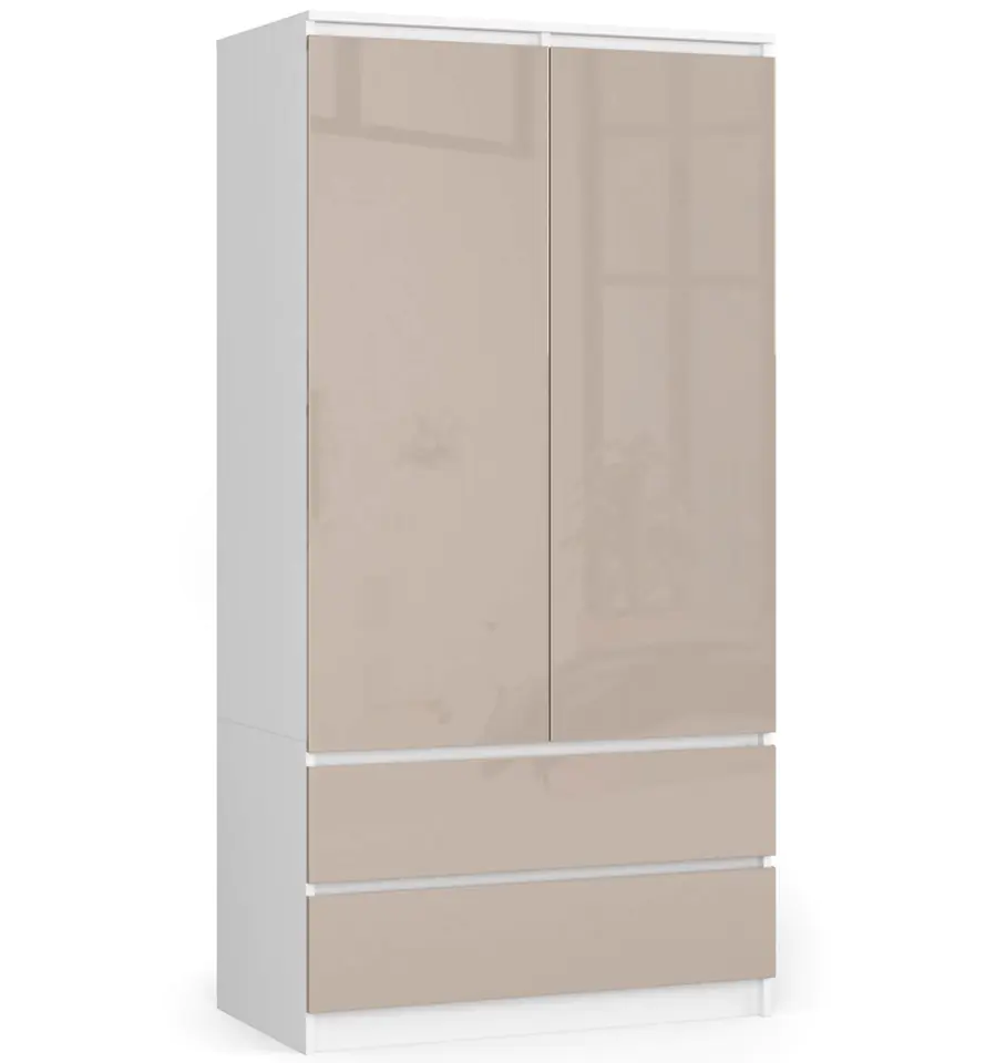 ⁨Wardrobe S 90 cm, 2 doors, 2 drawers - high-gloss white-cappuccino⁩ at Wasserman.eu