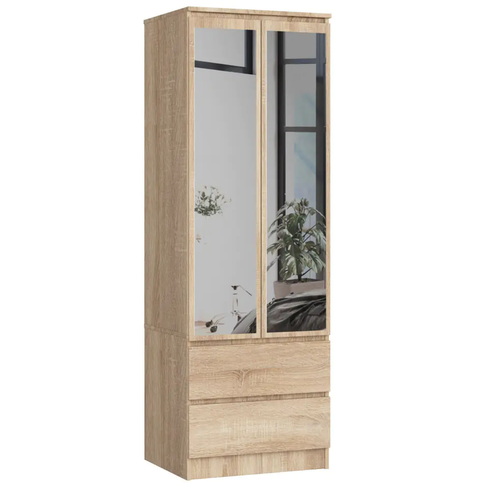 ⁨WARDROBE STAR S 60 cm WITH MIRROR 2 DOORS 2 DRAWERS SONOMA OAK⁩ at Wasserman.eu