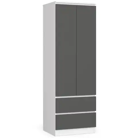 ⁨Wardrobe STAR S 60 cm 2 doors 2 drawers - white-graphite gray⁩ at Wasserman.eu