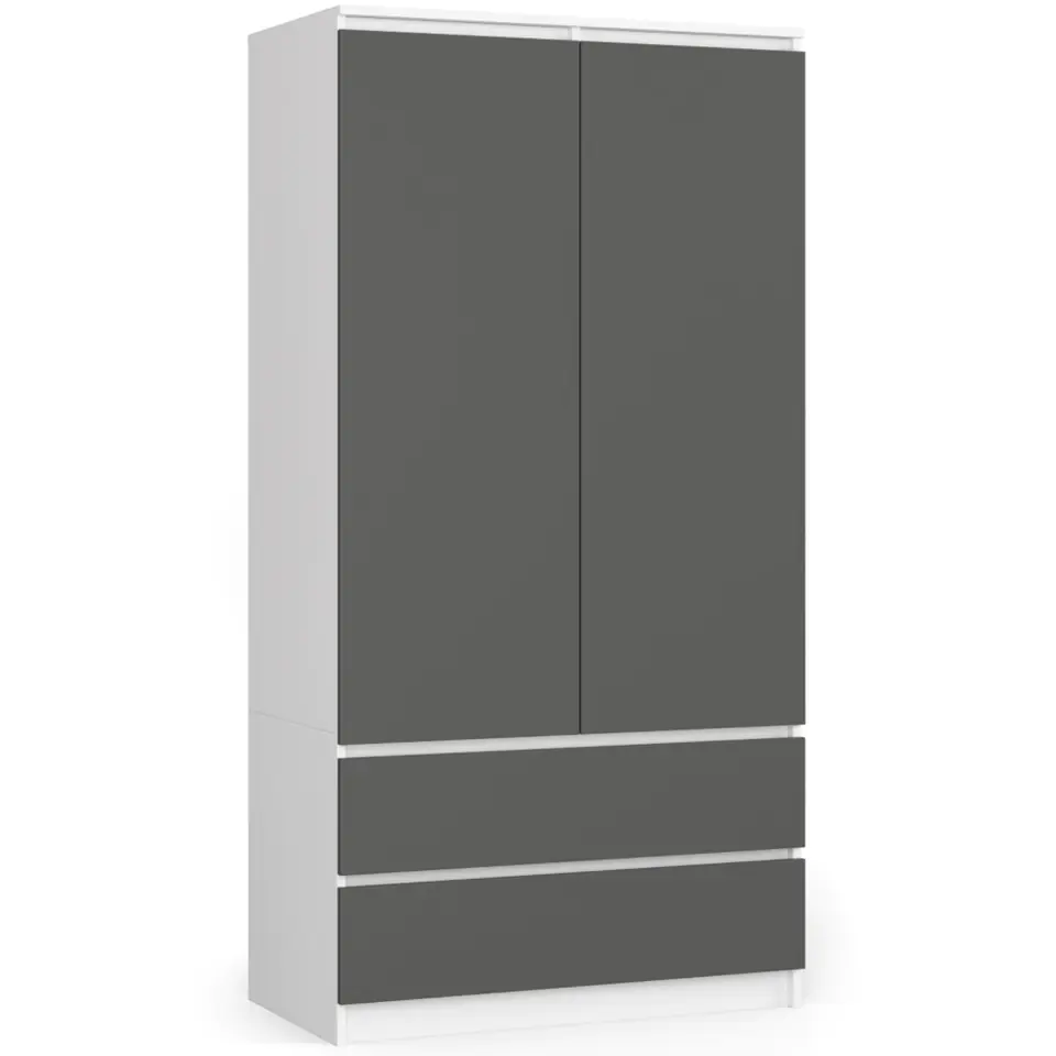 ⁨Wardrobe S 90 cm 2 doors 2 drawers - white-graphite gray⁩ at Wasserman.eu