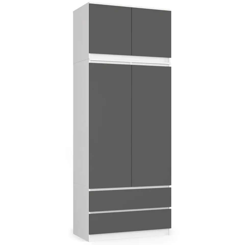 ⁨Wardrobe with extension S 90 cm 2 doors 2 drawers - white-graphite gray⁩ at Wasserman.eu