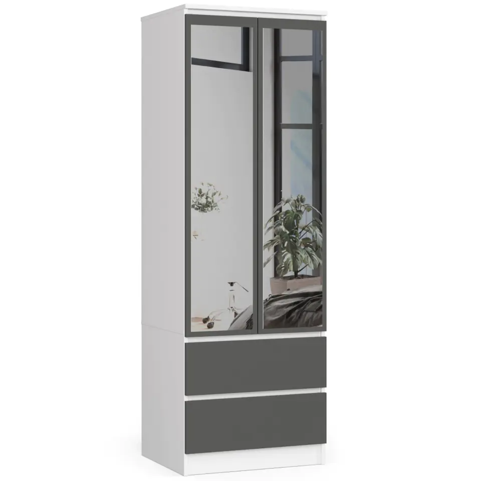 ⁨Wardrobe STAR S 60 cm 2 doors 2 drawers with mirror - white-graphite gray⁩ at Wasserman.eu