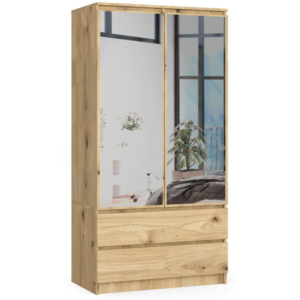 ⁨Wardrobe S 90 cm, 2 doors, 2 drawers, 2 mirrors - artisan oak⁩ at Wasserman.eu