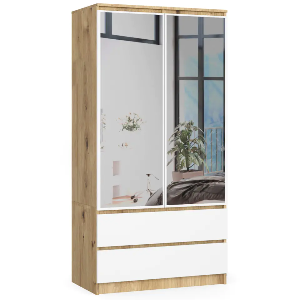 SZAFA S90 2D 2SZ 2 LUSTRO CLP PK DĄB ARTISAN / BIAŁA w sklepie Wasserman.eu