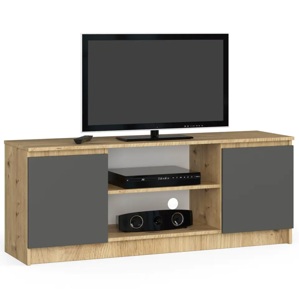 ⁨TV cabinet 140 cm under the TV - oak artisan-graphite gray⁩ at Wasserman.eu