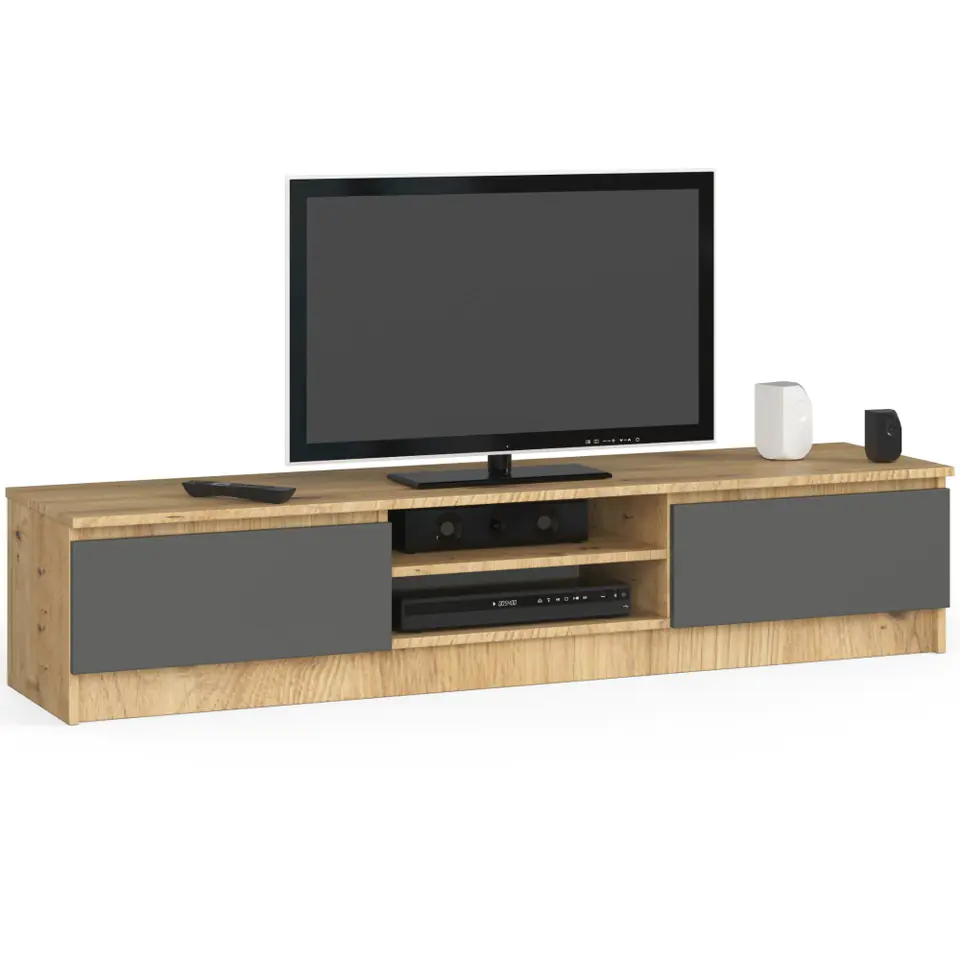 ⁨TV cabinet 160 cm under the TV - oak artisan-graphite gray⁩ at Wasserman.eu