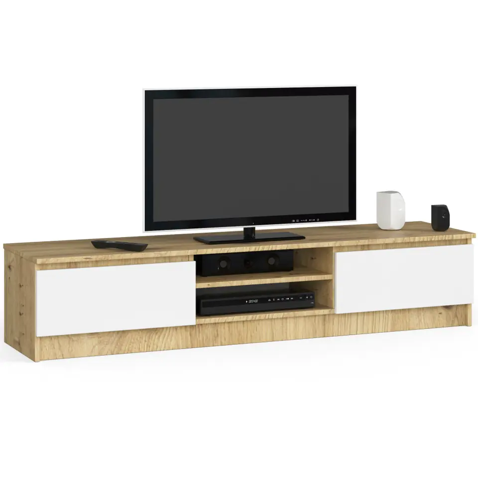 ⁨TV cabinet 160 cm under the TV - artisan oak-white⁩ at Wasserman.eu