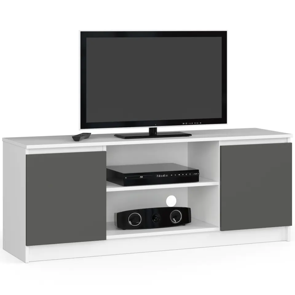 ⁨TV cabinet 140 cm under the TV - white-graphite gray⁩ at Wasserman.eu