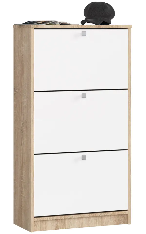 ⁨SHOE CABINET 3 HINGED DOORS 60 cm SONOMA OAK / WHITE⁩ at Wasserman.eu