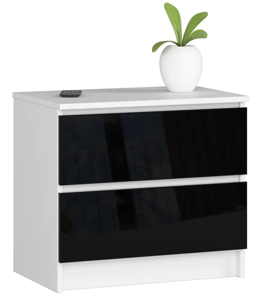 ⁨BEDSIDE TABLE K 60 cm 2 DRAWERS BLACK ACRYLIC HIGH GLOSS⁩ at Wasserman.eu