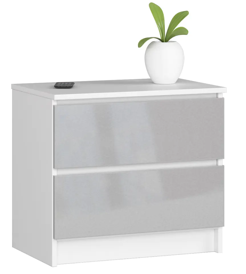 ⁨BEDSIDE TABLE K 60 cm 2 DRAWERS METALLIC ACRYLIC HIGH GLOSS⁩ at Wasserman.eu