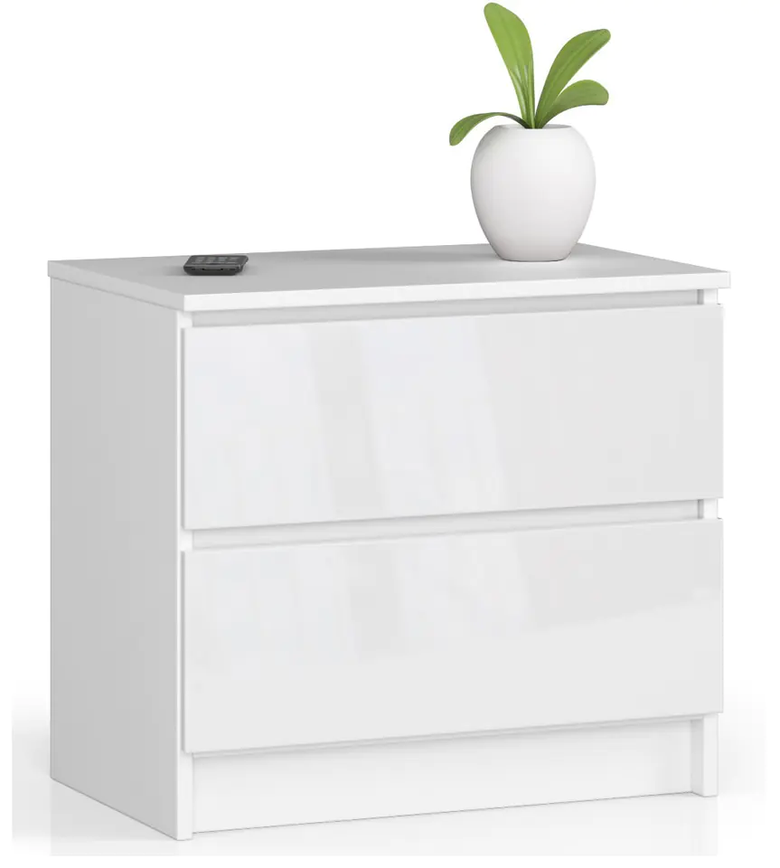 ⁨BEDSIDE TABLE K 60 cm 2 DRAWERS WHITE ACRYLIC HIGH GLOSS⁩ at Wasserman.eu