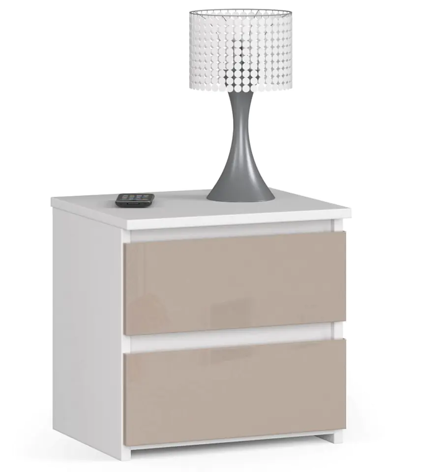 ⁨Bedside table CL2 40 cm 2 drawers - high-gloss white-cappuccino⁩ at Wasserman.eu