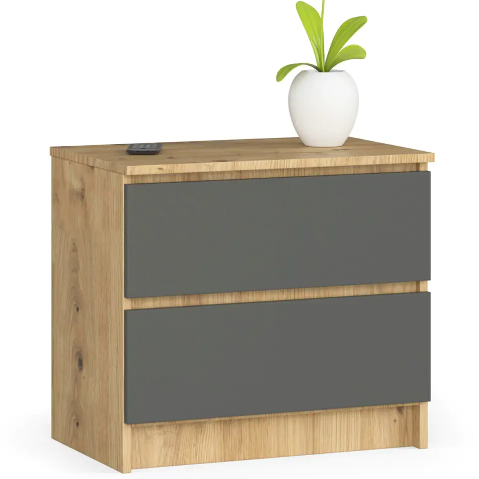 ⁨Bedside table K 60 cm 2 drawers - oak artisan-graphite gray⁩ at Wasserman.eu