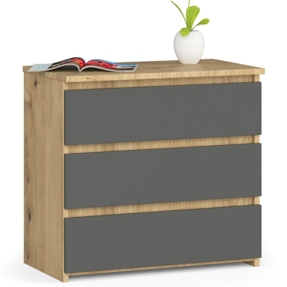 ⁨Bedside table CL3 60 cm 3 drawers - oak artisan-graphite gray⁩ at Wasserman.eu