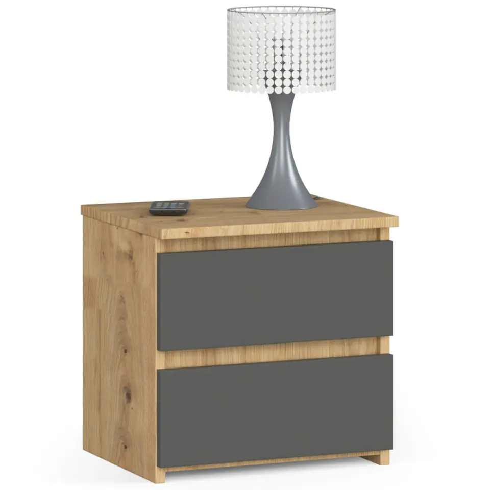 ⁨Bedside table CL2 40 cm 2 drawers - oak artisan-graphite gray⁩ at Wasserman.eu