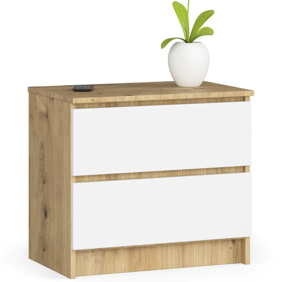 ⁨Bedside table K 60 cm 2 drawers - artisan oak-white⁩ at Wasserman.eu