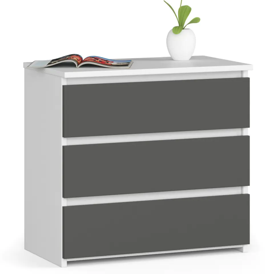 ⁨Bedside table CL3 60 cm 3 drawers - white-graphite gray⁩ at Wasserman.eu