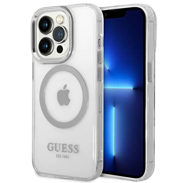 ⁨Guess GUHMP14LHTRMS iPhone 14 Pro 6,1" srebrny/silver hard case Metal Outline Magsafe⁩ w sklepie Wasserman.eu