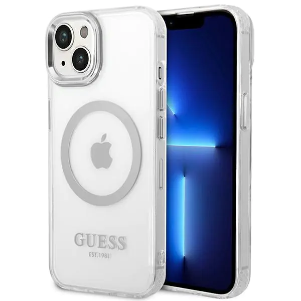 ⁨Guess GUHMP14MHTRMS iPhone 14 Plus 6,7" srebrny/silver hard case Metal Outline Magsafe⁩ w sklepie Wasserman.eu