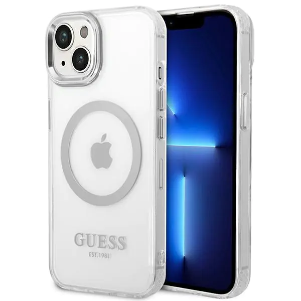 ⁨Guess GUHMP14MHTRMS iPhone 14 Plus 6,7" silver/silver hard case Metal Outline Magsafe⁩ at Wasserman.eu