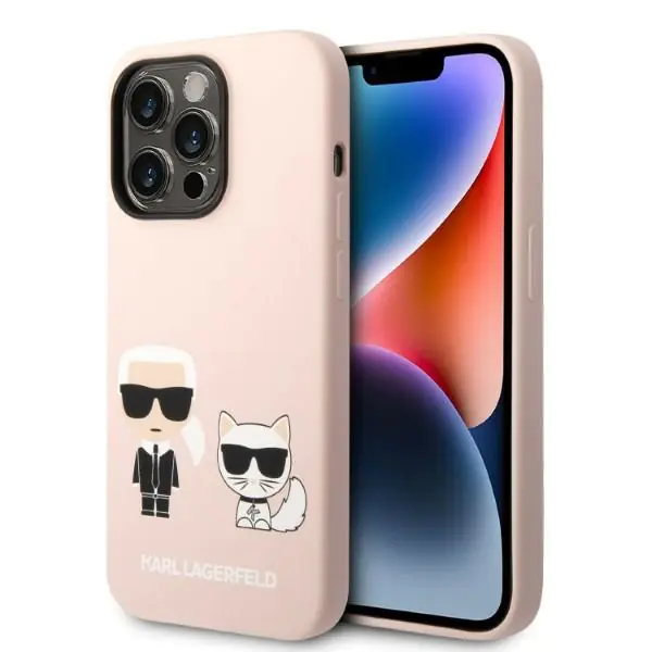 ⁨Karl Lagerfeld KLHMP14LSSKCI iPhone 14 Pro 6,1" hardcase light pink/light pink Silicone Karl & Choupette Magsafe⁩ at Wasserman.eu