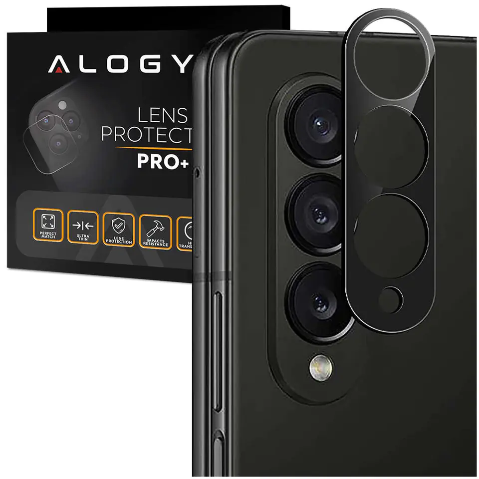 ⁨Metalowa osłonka aparatu Alogy Lens Protector PRO+ na obiektyw do Samsung Galaxy Z Fold 3 czarna⁩ w sklepie Wasserman.eu