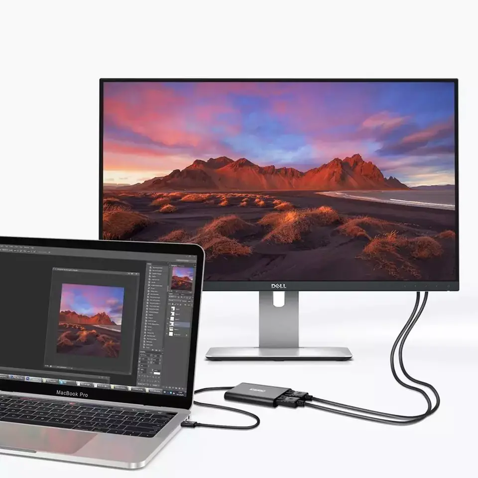 ⁨Choetech adapter przejściówka rozdzielacz USB Typ C Thunderbolt 3 (40Gbps) - 2x DisplayPort 4K 60Hz czarny (HUB-D03)⁩ w sklepie Wasserman.eu