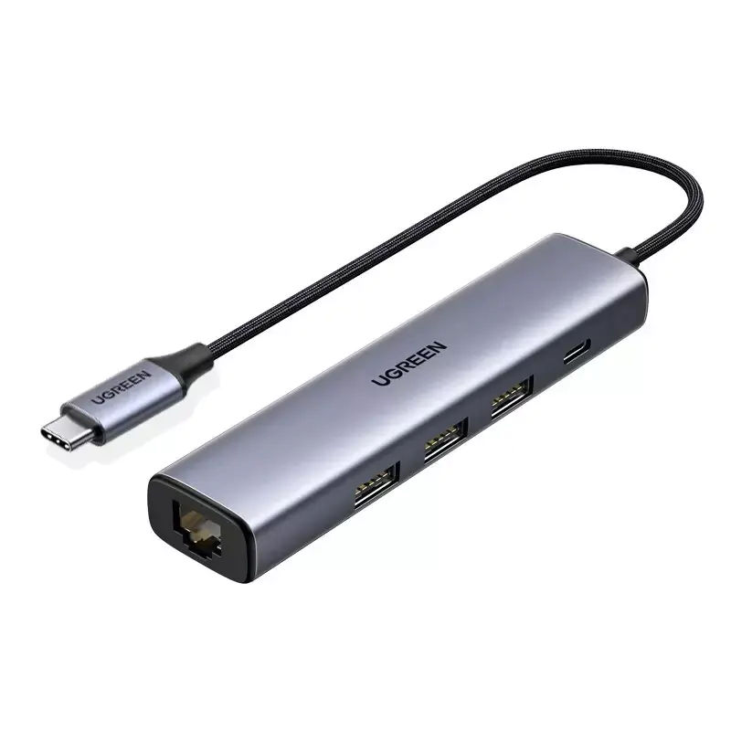 ⁨Ugreen Multifunctional adapter HUB USB Type C - 3 x USB / Ethernet RJ-45 / USB Type C PD grey (CM475)⁩ at Wasserman.eu