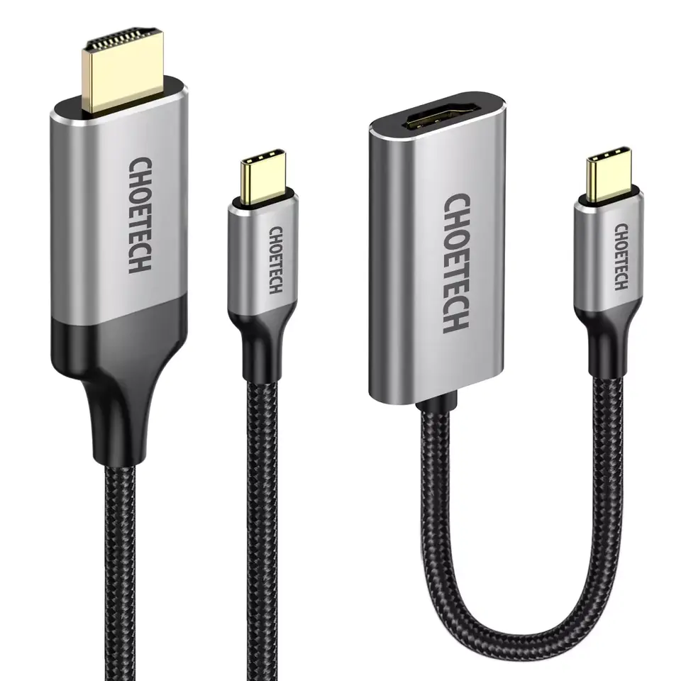 ⁨Choetech zestaw przejściówka HUB USB Typ C - HDMI 2.0 (3840 x 2160 @ 60Hz) szary (HUB-H12) + kabel USB Typ C - HDMI (3840 x 2160 @ 60Hz) 2m szary (CH0021)⁩ w sklepie Wasserman.eu
