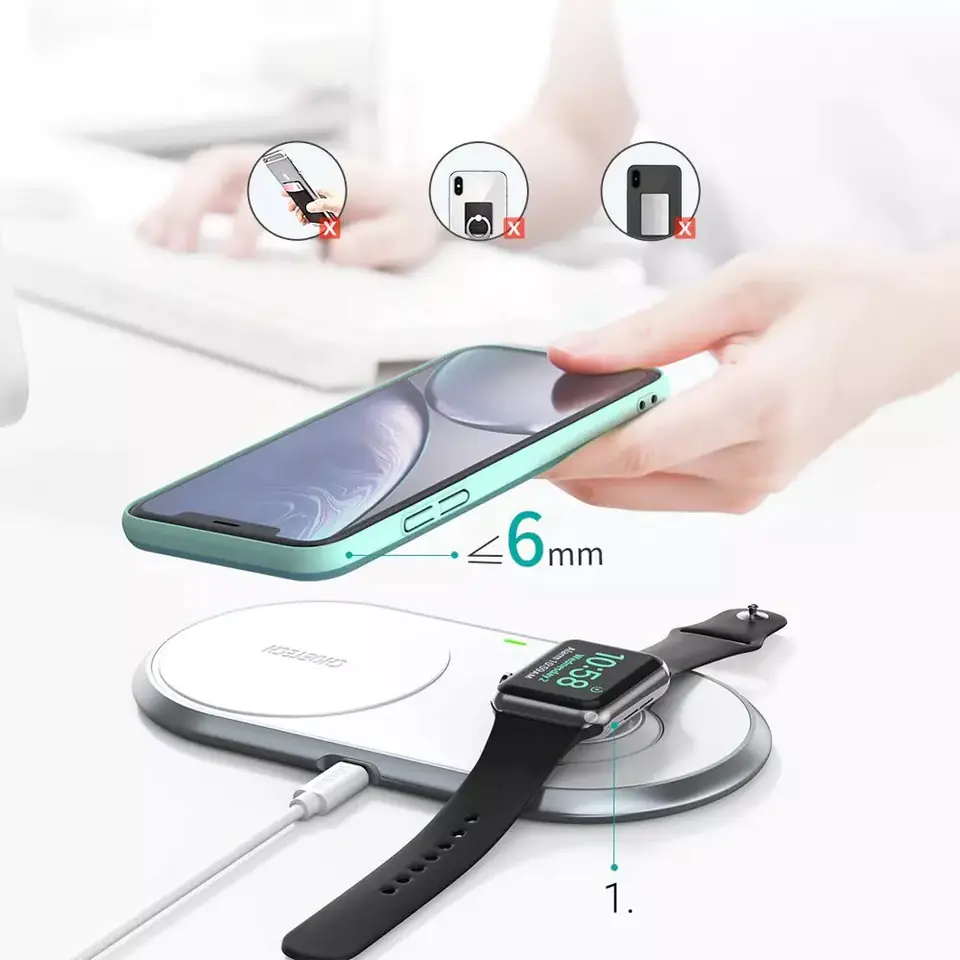 ⁨Choetech Qi 2in1 Wireless Charger for Smartphones / Apple Watch with Stand (MFI) USB Type-C White (T317)⁩ at Wasserman.eu