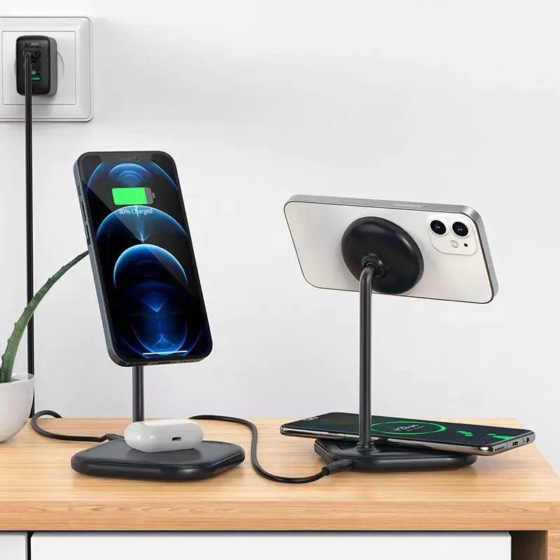 ⁨Acefast Qi Wireless Charger 15W for iPhone (with MagSafe) and Apple AirPods Stand Stand Magnetic Holder Grey (E6 grey)⁩ at Wasserman.eu