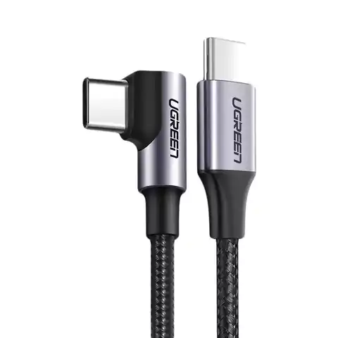 ⁨Ugreen kątowy kabel przewód USB Typ C - USB Typ C Power Delivery 60 W 20 V 3 A 1 m czarno-szary (US255 50123)⁩ w sklepie Wasserman.eu
