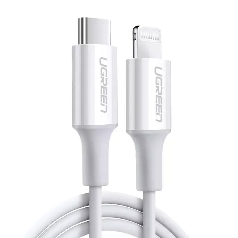 ⁨Ugreen kabel przewód USB Typ C - Lightning MFI 1m 3A 18W biały (10493)⁩ w sklepie Wasserman.eu