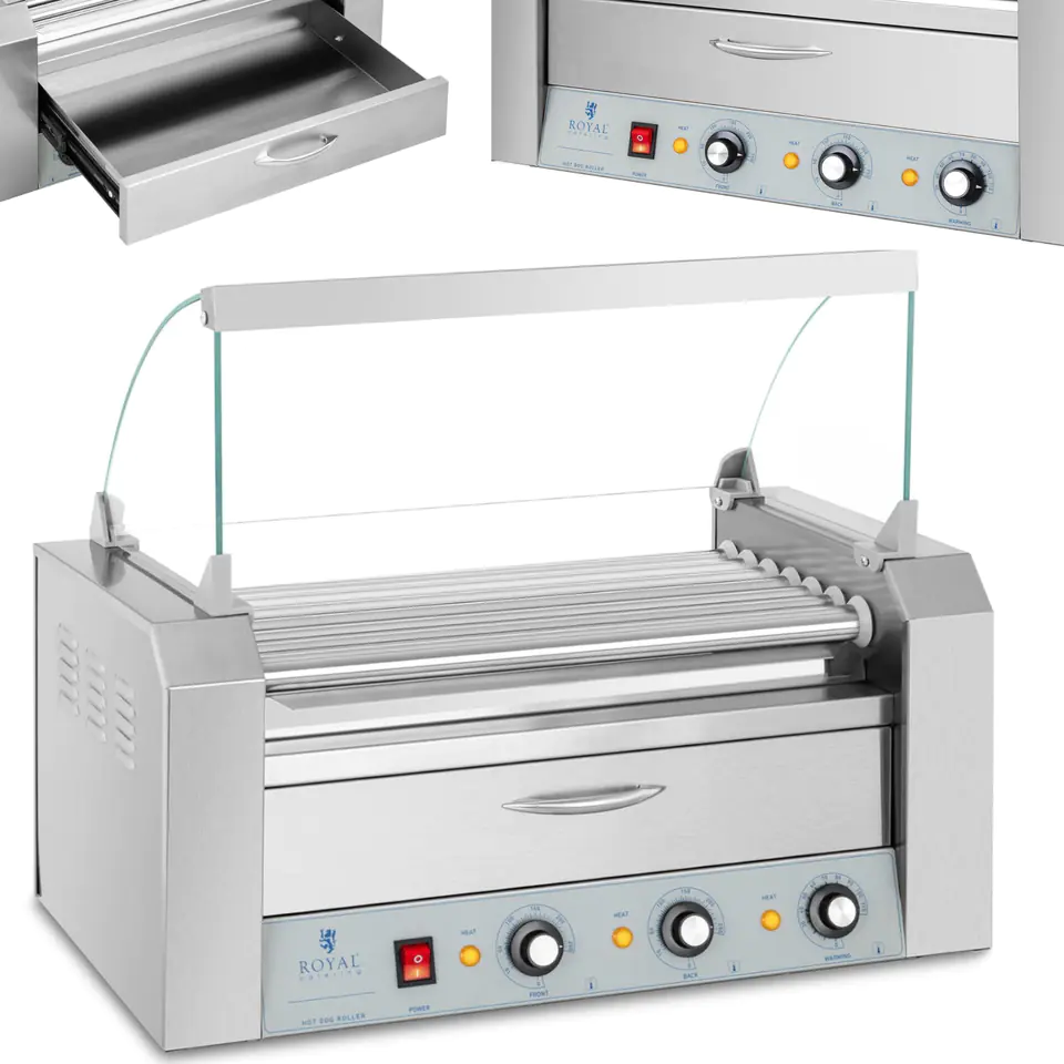 ⁨Roller grill heater for hot dogs with drawer and cover - 7 rolls⁩ at Wasserman.eu