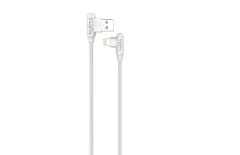 ⁨MX CORNER FAST CHARGE LIGHTNING 2.4A / 1M CABLE, WHITE / WHITE, ANGLED⁩ at Wasserman.eu